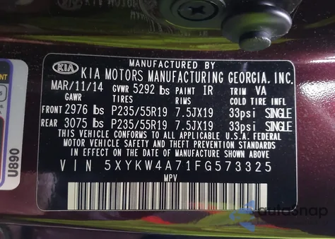 2015 Kia Sorento Sx/Sx Limited from USA, damaged, VIN 5XYKW4A71FG573325